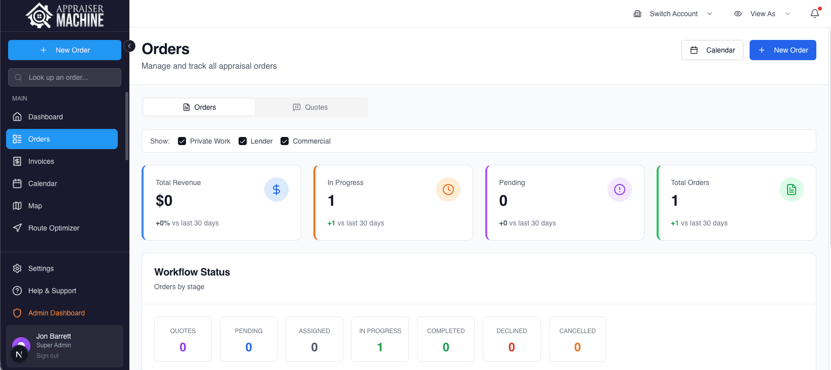 Appraiser Machine Dashboard